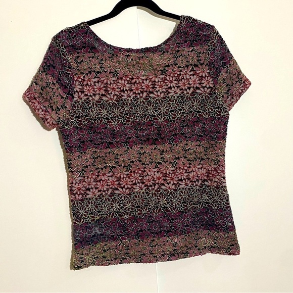 🎈LAURA women whimsical whimsigoth fairycore metallic floral laced top size M - Picture 3 of 7